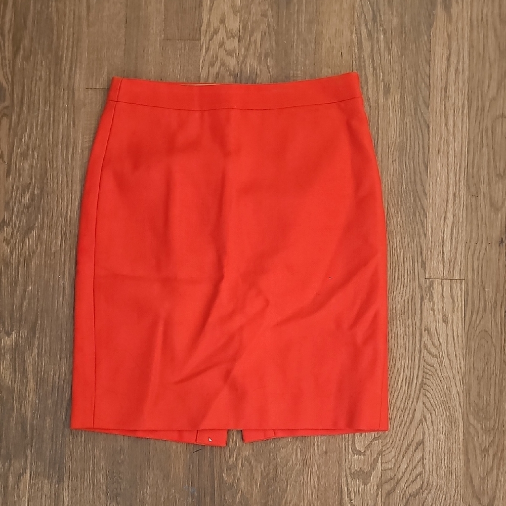 J Crew Pencil Skirt Sz 2 Coral Red Classic 50s 60s Old Money Rich Mid Calf Look